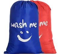 IHOMAGIC 2X Sacchi da Biancheria Grandi Sacchetto di Lavaggio Coulisse Pieghevoli 120L Borsa da Lavanderia Cesta Biancheria Sacco Vestiti Borsa per Trapunta Viaggio Dormitorio Arancione/Blu Scuro