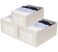 IHOMAGIC 3 Pezzi Contenitori per Armadio Salvaspazio, Wardrobe Organizer con Finestra Trasparente, Scatole Porta Oggetti Multifunzionale in Lino per Vestiti, Giocattoli, Libri, Beige