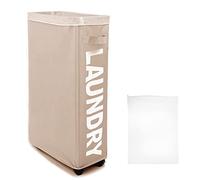 IHOMAGIC 62L Cesto della Biancheria Pieghevole con Ruote - Grande Cesto Biancheria con Borsa da Bucato Rimovibile - Cesta del Bucato Rettangolare in Piedi per Asciugamani, Giocattoli - Cachi