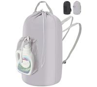 IHOMAGIC 95L Grande Cesto Portabiancheria Sporca per Bagno, Cesta Portabiancheria Pieghevole con Tasca e Manico, Versatile Cestino Panni Sporchi, Sacca da Bucato per Viaggi, Dormitorio, Grigio Chiaro