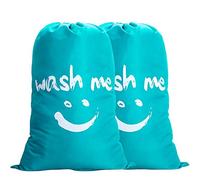 IHOMAGIC Borsa portabiancheria extra large, 100-120 l, pieghevole, con chiusura a cordoncino, in nylon, per camera da letto, casa, dormitorio e viaggi, tessuto con sorriso, blu