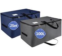 IHOMAGIC Borsa Portaoggetti Grande Capacità per Trapunte e Coperte, Porta Abiti Pieghevole con Manico e Cerniera Lampo, Organizzatore di Armadio Contenitore Sottoletto, 100L Grigio Scuro/Blu Scuro