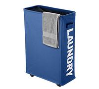 IHOMAGIC Cesto Biancheria con Ruote, Cesta del Bucato - Portabiancheria, Sottile Secchi per la Biancheria Pieghevole per Vestiti sporchi Pratico per Casa Lavanderia, Dormitorio, 40L, Blu Scuro