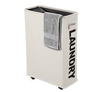 IHOMAGIC Cesto Biancheria con Ruote, Sottile portabiancheria della Biancheria Trasportabile 40L Ceste per Biancheria Pieghevole Impermeabile in Piedi Pratico casa Lavanderia, Bagno, Hotel, Beige