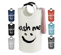 IHOMAGIC Extra Grande Ceste per la Biancheria in tessuto 115L, Cesto Portabiancheria Pieghevole, Cesta del Bucato Portatile Raggruppabili Sacchi da Biancheria per Camera da letto, Bureau, Smiley-Beige