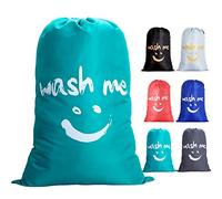 IHOMAGIC Sacca da Bucato con sorriso, 120L Sacchi da Biancheria, Grande capacità Borsa da Lavanderia Viaggio con Coulisse, Borsa per Vestiti Pieghevole per Vestiti sporchi, Blu