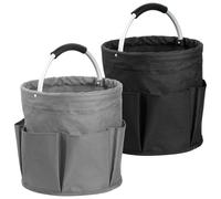 IHOMAGIC Set di 2 Borsa porta Attrezzi con 6 Tasche, 17L Cestino porta Detersivi Salvaspazio, Borsa Spesa in Tessuto Oxford 600D, Cestino Portaoggetti per Spiaggia, Campeggio, Nero + Grigio Scuro