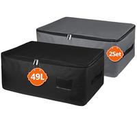 IHOMAGIC Set di 2 Sacchetto di Immagazzinaggio, Borsa Portaoggetti Pieghevole con Manico e Cerniera Lampo, Organizzatore per Vestiti Coperte 49L, Grigio Scuro/Nero