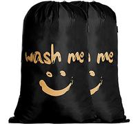 IHOMAGIC Set di 2 Sacchi da Biancheria Grandi Sacchetto di Lavaggio Coulisse Pieghevoli 120L Borsa da Lavanderia Pieghevole Cesta Biancheria Sacco Borsa Corda di Chiusura per Camera Moderno, Nero