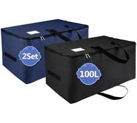 IHOMGAIC - Set di 2 sacchetti portaoggetti sotto letto, pieghevole, grande organizzatore per vestiti, borsa per riporre vestiti, borsa per trapunta, coperta 70 x 42 x 35 cm, 100 l (nero/blu scuro)