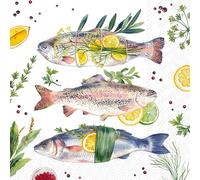 IHR 20 tovaglioli per cibo e bevande, pesce con limone, decorazione da tavolo, tovaglioli di carta con motivo, anche per decoupage e decoupage 33 x 33 cm