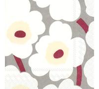 IHR Ideal Home Range Tovaglioli da festa Marimekko usa e getta a 3 veli di carta per il pranzo, 16,5 x 16,5 cm, Unikko (grigio e crema), 20 pezzi