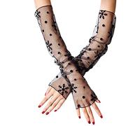 ihreesy Guanti senza dita, 1 paio di eleganti scaldamuscoli in pizzo da donna, guanti lunghi da sera, polsino in pizzo, protezione solare, Fiocco di neve nero, Taglia unica