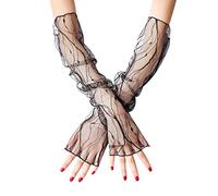 ihreesy Guanti senza dita, 1 paio di eleganti scaldamuscoli in pizzo da donna, guanti lunghi da sera, polsino in pizzo, protezione solare, Flash nero, Taglia unica