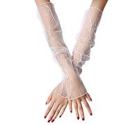ihreesy Guanti senza dita, 1 paio di eleganti scaldamuscoli in pizzo da donna, guanti lunghi da sera, polsino in pizzo, protezione solare, Flash bianco, Taglia unica