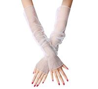 ihreesy Guanti senza dita, 1 paio di eleganti scaldamuscoli in pizzo da donna, guanti lunghi da sera, polsino in pizzo, protezione solare, Diamante bianco, Taglia unica