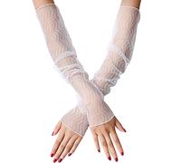 ihreesy Guanti senza dita, 1 paio di eleganti scaldamuscoli in pizzo da donna, guanti lunghi da sera, polsino in pizzo, protezione solare, Onda bianca, Taglia unica