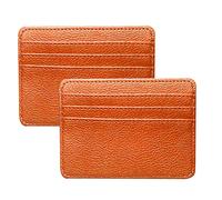 ihreesy Portafoglio Uomo Donna, Porta Carte di Credito in Pelle PU Portatile Portacarte con 5 Alloggiamenti Portafoglio Carta di Credito con Finestra ID Trasparente,Arancia