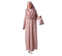ihvan online Abiti musulmani da donna, abito da preghiera, Hijab abaya islamico, abito da preghiera islamico a maniche lunghe, Rosa essiccata., 3XL-6XL