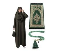ihvan online Abiti musulmani da donna, abito da preghiera islamico a maniche lunghe, tappeto da preghiera e perline, set islamico, Cachi, XS - XXL