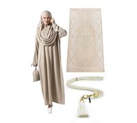 ihvan online Abiti musulmani da donna, abito da preghiera islamico a maniche lunghe, tappeto da preghiera e perline, set islamico, Visone, XS-XXL
