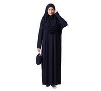 ihvan online Abiti musulmani per le donne, abito da preghiera islamica a maniche lunghe di un pezzo, blu navy, XS-XXL