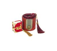 ihvan online Scatola regalo con cilindro di preghiera islamico con elegante mini corano e perline da preghiera Tesbih, Ramadan & Eid, Borgogna