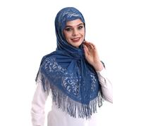 ihvan online Scialle da donna, in morbido tulle, hijab, copertura per la testa, velo da cappella, scialle in pizzo, per damigelle d'onore, Blu, 60x160 cm