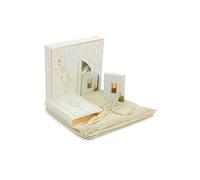 ihvan online Set regalo di preghiera per uomini e donne, tappeto da preghiera musulmana, tappetino Salah, perline Taasbih, arabo, Santo Corano, set regalo islamico per Ramadan ed Eid, bianco
