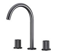 IHVOOUKAK Miscelatore for lavabo da Bagno Rubinetto for lavabo Nero Montato sul Ponte Ottone Doppio Supporto Tre Fori Acqua Calda e Fredda Rubinetteria for lavabo(Gris)