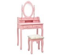 Iiaky 289315 Tavolo da Trucco con Sgabello Rosa 75x69x140 cm Legno Paulownia Toeletta Trucco, Postazione Trucco, Tavolo da Trucco, Specchio e Sgabello, per Cosmetici, Idea Regalo
