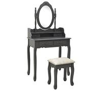 Iiaky 289317 Tavolo da Trucco e Sgabello Grigio 75x69x140 cm Legno Paulownia Toeletta da Trucco,Tavolo da Trucco Moderno