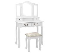 Iiaky 289318 Tavolo da Trucco e Sgabello Bianco 80x69x141 cm Legno Paulownia Toeletta da Trucco,Tavolo da Trucco Moderno