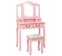 Iiaky 289319 Tavolo da Trucco con Sgabello Rosa 80x69x141 cm Legno Paulownia Toeletta da Trucco,Tavolo da Trucco Moderno