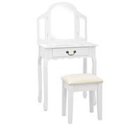 Iiaky 289334 Tavolo da Trucco e Sgabello Bianco 65x36x128 cm Paulownia e MDF Toeletta da Trucco,Tavolo da Trucco Moderno