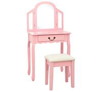 Iiaky 289335 Tavolo da Trucco con Sgabello Rosa 65x36x128 cm Paulownia e MDF Toeletta da Trucco,Tavolo da Trucco Moderno