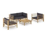 Iiaky 3058208 Set Salotto da Giardino 5pz con Cuscini Grigio Scuro Bambù Set Patio Tavolo Basso, Mobili Resistenti ai Raggi UV da Esterno, Balcone, Giardino, Terrazzo, Bistrot