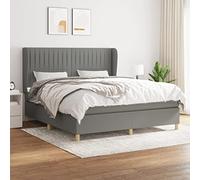Iiaky 3128694 Giroletto a Molle con Materasso Grigio Scuro 160x200 cm Tessuto Telaio del letto a piattaforma imbottito,Base per materasso,Supporto per doghe in legno,Facile da montare