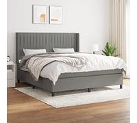 Iiaky 3131602 Giroletto a Molle con Materasso Grigio Scuro 160x200 cm Tessuto Telaio del letto a piattaforma imbottito,Base per materasso,Supporto per doghe in legno,Facile da montare