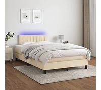 Iiaky 3133306 Letto a Molle con Materasso e LED Crema 120x200cm in Tessuto Telaio del letto a piattaforma imbottito,Base per materasso,Supporto per doghe in legno,Facile da montare
