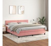 Iiaky 3141256 Giroletto a Molle con Materasso Rosa 160x200 cm in Velluto Telaio del letto a piattaforma imbottito,Base per materasso,Supporto per doghe in legno,Facile da montare
