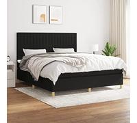 Iiaky 3142507 Giroletto a Molle con Materasso Nero 160x200 cm in Tessuto Telaio del letto a piattaforma imbottito,Base per materasso,Supporto per doghe in legno,Facile da montare
