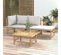 Iiaky 3155080 Set Salotto da Giardino 4pz con Cuscini Grigio Chiaro Bambù Set Tavolo e Sedie da Balcone,Set da Giardino Pieghevoli