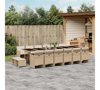 Iiaky 3210646 Set da Pranzo da Giardino 17 pz con Cuscini Beige in Polyrattan Set Giardino Esterno, Tavolo da Giardino con Sedie, Set Mobili da Giardino in Rattan PE Impermeabile