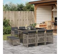 Iiaky 3210788 Set da Pranzo da Giardino 11pz con Cuscini in Polyrattan Grigio Set Tavolo da Giardino con Sedie,Set da Pranzo con Tavolo,Sedie da Esterno Impilabili, Set di Mobili