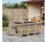 Iiaky 3210792 Set da Pranzo da Giardino 11 pz con Cuscini Beige in Polyrattan Set Giardino Esterno,Tavolo da Giardino con Sedie,Set Mobili da Giardino in Rattan PE Impermeabile