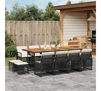 Iiaky 3210807 Set da Pranzo da Giardino 13pz con Cuscini Nero in Polyrattan Set Giardino Esterno, Tavolo da Giardino con Sedie, Set Mobili da Giardino in Rattan PE Impermeabile