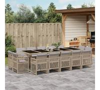 Iiaky 3210876 Set Pranzo da Giardino 15 pz con Cuscini Beige Misto Polyrattan Set Tavolo da Giardino con Sedie,Set da Pranzo con Tavolo,Sedie da Esterno Impilabili, Set di Mobili
