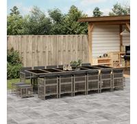 Iiaky 3211004 Set da Pranzo da Giardino 17pz con Cuscini Grigio in Polyrattan Set Giardino Esterno,Tavolo da Giardino con Sedie,Set Mobili da Giardino in Rattan PE Impermeabile