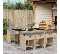 Iiaky 3211092 Set Pranzo da Giardino 7 pz con Cuscini Beige Misto Polyrattan Set Tavolo da Giardino con Sedie,Set da Pranzo con Tavolo,Sedie da Esterno Impilabili, Set di Mobili